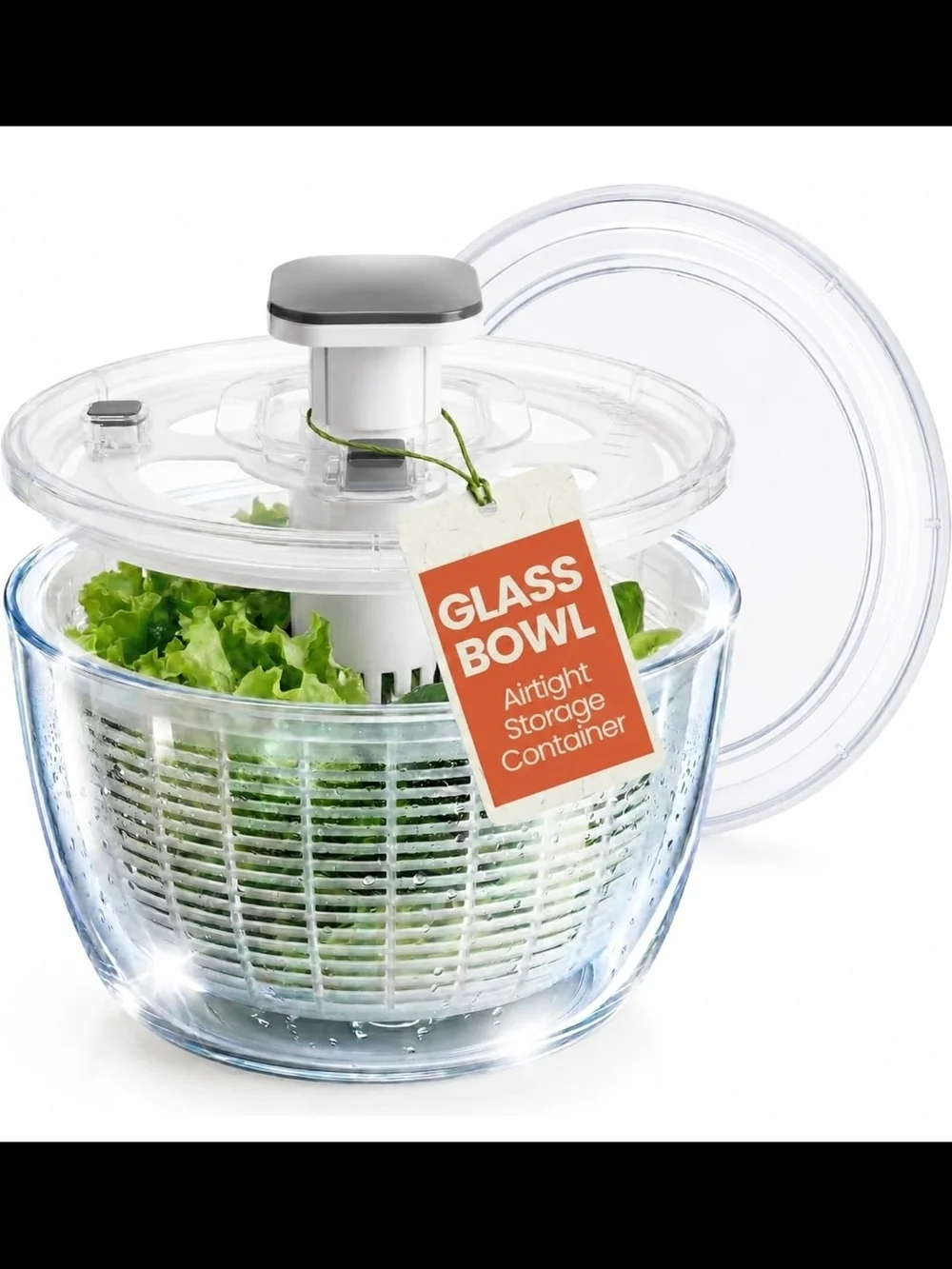 Glass Salad Spinner with Storage Lid, 6 Quart NEW